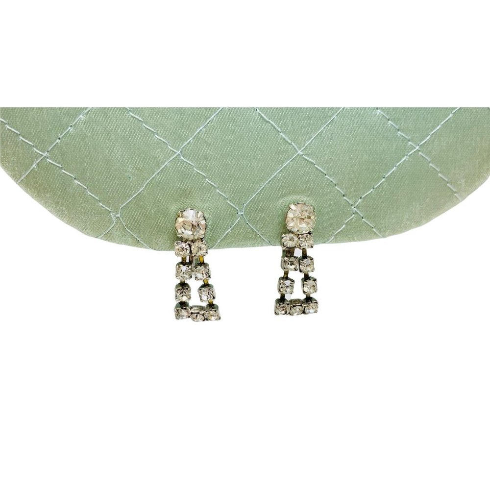 Vintage 1950s Rhinestone Earrings Silver Dangle Screw Backs